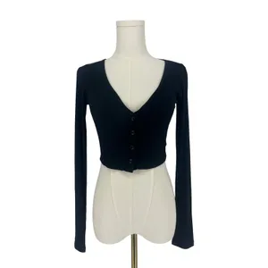 Alo Yoga Ribbed Cropped Whisper Cardigan Black Button Front XS thumbnail 3