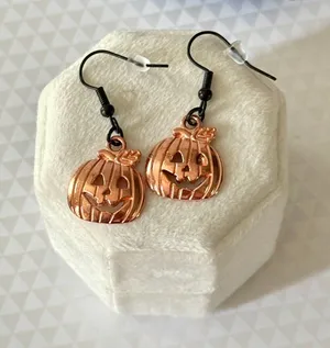Halloween Pumpkin Earrings (410) 🎃 Gold thumbnail 1