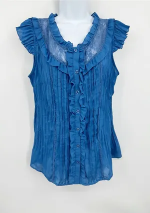 American Vintage Vintage Y2K Blue Renaissance Peasant Blouse Size Large Whimsical Boho thumbnail 1