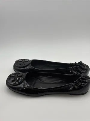 Tory Burch Black Patent‎ Leather Logo Ballet Flats Size 7.5/8 thumbnail 4
