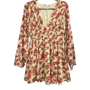 Free People‎ Keep You Mine Floral Printed Mini Dress Boho Long Sleeve Small thumbnail 4