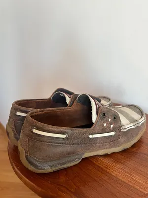 Tony Lama TLC Brown and Tan Striped Slip-On Loafers with flag size8 thumbnail 7