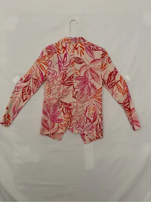 NWT Lulus Women Pink Orange Tropical Leaf Print Linen Blend Blazer Jacket S(A886 thumbnail 8