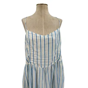 Aerie Love Of Linen Stripe Mini Dress Smocked Back Blue White NWT‎ XL thumbnail 4