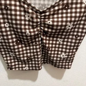 Gingham Print Crop Top Brown White‎ Checkered Cutesy Cottagecore Daisy Size XS thumbnail 4