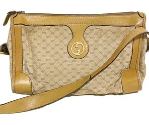 Gucci‎ Vintage GG Fabric Leather Trim Gold Hardware Shoulder Bag Pocketbook thumbnail 1
