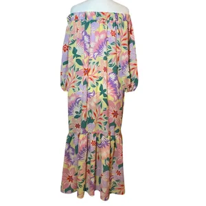 ASOS‎ DESIGN Trapeze Floral Maxi Dress Off The Shoulder Long Sleeve Tiered US 10 thumbnail 4