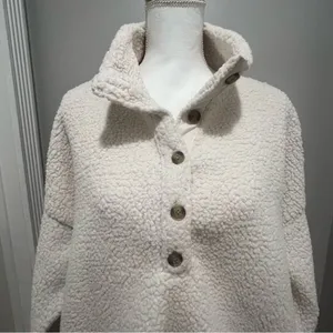 Aerie Sherpa half button sweater with pockets women's size large oversized fit thumbnail 7