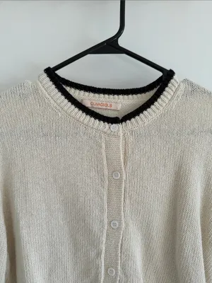 Olivaceous Cream Cropped Button-Front Cardigan with Black Trim thumbnail 3