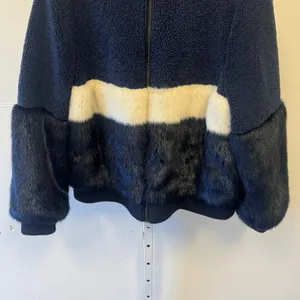 Sage Collective Faux Fur Sherpa Bomber Jacket Navy Colorblock XL Fall Winter thumbnail 6