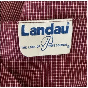 Landau Womens Scrub Top M Burgundy Check V-Neck 2 Pocket Medical Uniform Nurse‎ thumbnail 2