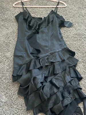 Elliatt Black Kyla Satin Ruffled Asymmetric Maxi Dress thumbnail 4