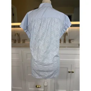 Gap Eyelet Blouse Womens L Light Blue Embroidered Button Front Cap Sleeve Top thumbnail 14