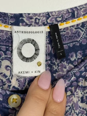 Anthropologie Lavender and Navy Paisley Button-Front Blouse thumbnail 3