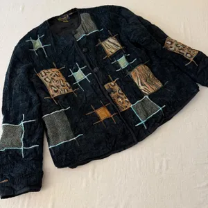 Alex Kin Vintage Patchwork‎ Animal Print Jacket Black Missy Large Art to Wear thumbnail 2