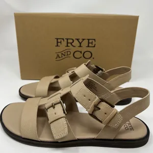 NWT FRYE AND CO Dublyn Sandals‎ Women 7.5 Taupe Gladiator Buckle FO10211 NIB New thumbnail 1