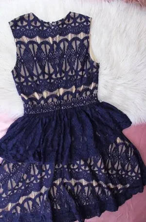 Anthropologie T1 The Letter dark blue lace peplum skater dress thumbnail 3