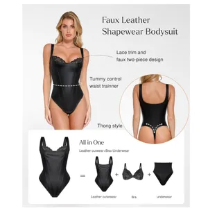 NWT Popilush‎ Faux Leather Corset Tummy Control Lace Thong Bodysuit Small thumbnail 3