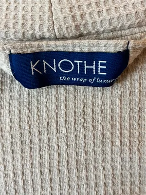 Knothe Waffle Knit Spa Robe Beige Tie Waist Pockets S/M Cozy Lounge Bathrobe thumbnail 3
