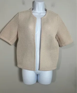 COS Womens Beige Mesh Waffle Knit Short Sleeve Open Front Bolero Jacket Size S thumbnail 1