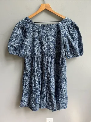 Madewell Poplin Puff-Sleeve Tiered Babydoll Dress in Paisley Garden Navy Size 10 thumbnail 8
