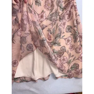 ASTR The Label Peach Floral Flutter Sleeve Metallic Stripe Midi Dress XS Womens thumbnail 6