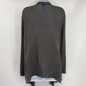 Chico's Ribbed Shimmery Womens Sweater Cardigan Sz XL Holiday Glam Metallic Open thumbnail 4