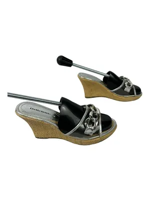 Delicious Womens Black & Silver Wedge Heels Size 7.5 Chain Detail Espadrille thumbnail 4