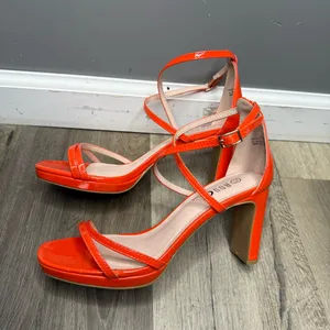 Rouge! Bright Orange Patent Strappy Ankle-Wrap Heels thumbnail 3