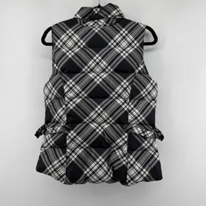 Eddie Bauer Womens‎ Goose Down Puffer Vest Black White Plaid Check Small thumbnail 2