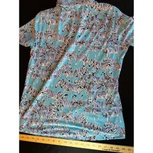 IBKUL Womens Zebra Print Quarter Zip Sun Shirt Blue White Short Sleeve Large thumbnail 2