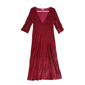 Betsey Johnson Size-XL Midi Dress Burgundy Red Velvet Leopard Print thumbnail 2