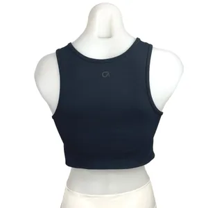 Gap Fit Blue Built In Sports Bra Round Neck Tie Hem Workout Crop Top Size S thumbnail 3