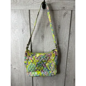 Ten Bears Quilted Paisley Shoulder Bag In Lime Green Pink Blue Zipper Closure thumbnail 2