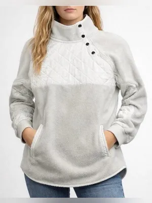 Abercrombie & Fitch Asymmetrical Quilted Fleece Pullover Ivory size small thumbnail 1