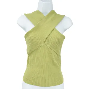 Na-Kd Womens Basic Summer Crisscross‎ Rib Knitted Off Shoulder Top Size M Green thumbnail 2
