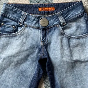 Womens Low Rise Flared Bootcut Jeans Blue Denim Y2K Boho Grunge ITLY 38 Coquette thumbnail 5