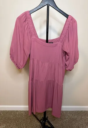 Shinestar‎ Pink Square Neck Tiered Puff Sleeve Mini Dress thumbnail 1