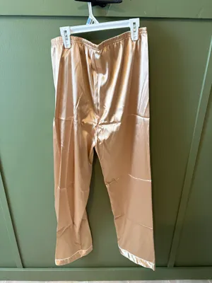 Tan Satin Button Front Pajama Set Gold Size L thumbnail 6