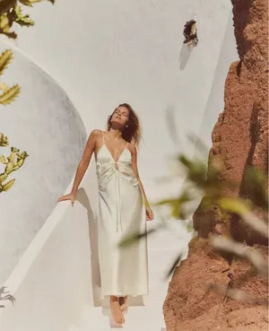 Zara dress midi maxi ivory satin tied slip evening summer wedding party thumbnail 5