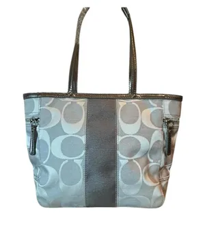 Coach Signature Canvas Tote Gray Silver Stripe M0849-13280 thumbnail 1