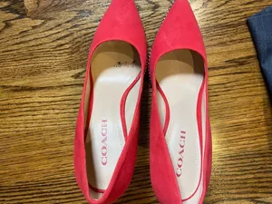 Coach Red Suede Waverly Beadchain Pointed Toe Stiletto Heels Size 8.5B thumbnail 5