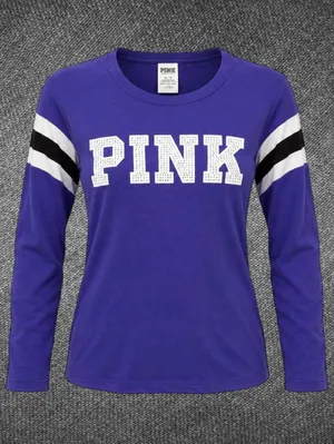 PINK Victoria’s Secret Purple Cotton Rhinestone Tee M thumbnail 1