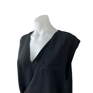 Zara Women's Black Short Cap Sleeve V Neck Tie Wrap Pocket Blouse Top Size L thumbnail 2