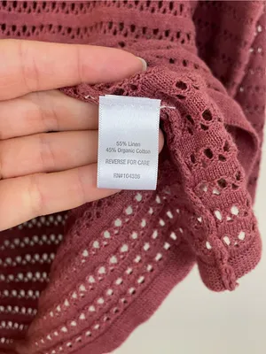 Garnet‎ Hill Organic Cotton-Linen Blend Bell-Sleeve Pointelle Sweater Size Small thumbnail 5