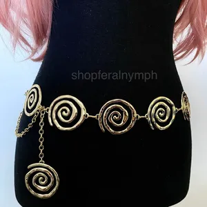 Gold Y2K Open Spiral Swirl Waist Chain Belt, Fits 19 to 41 Inches, X7GA1394 thumbnail 1