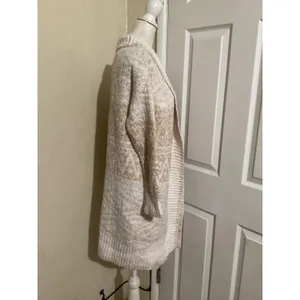 Joie Cardigan Sweater Womens Small Beige White Long Open Front Cozy Knit Aztec thumbnail 2