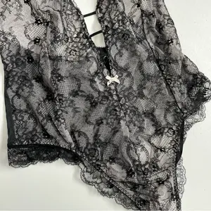 Victorias Secret Body Suit Nighty Thong Lace Plunge Neck Corset Lace Up Black thumbnail 5