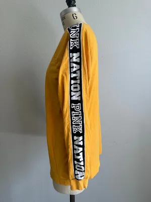 Pink Victoria's Secret Long Sleeve Yellow Pink Nation Tee Size S thumbnail 4