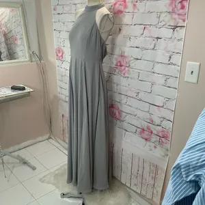 Fame and partners halter mock neck medium gray gown thumbnail 4